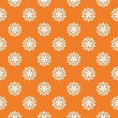 Turuncu zemin üzerine beyaz çiçek süsleme. Tekstil ve duvar kağıtları için seamless modeli
