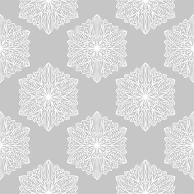 Gri arka plan üzerinde beyaz çiçek tasarım. Tekstil ve duvar kağıtları için seamless modeli