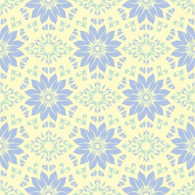 Çiçek seamless modeli. Bej renkli arka plan duvar kağıtları, Tekstil ve kumaş için mavi ve yeşil ışık çiçek öğeleri ile