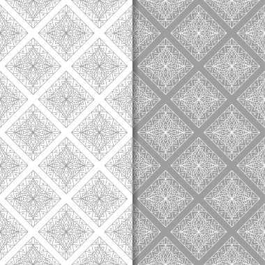 Gri ve beyaz geometrik süsler. Web, Tekstil ve duvar kağıtları için dikişsiz desen seti