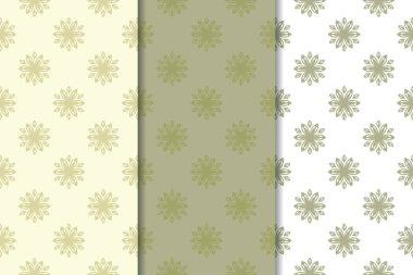 Zeytin yeşili çiçek arka planlar. Tekstil ve duvar kağıtları için dikişsiz desen seti