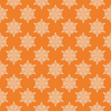 Turuncu zemin üzerine beyaz çiçek süsleme. Tekstil ve duvar kağıtları için seamless modeli