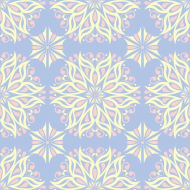 Çiçek seamless modeli. Soluk mavi arka plan duvar kağıtları, Tekstil ve kumaş için bej ve pembe çiçek öğeleri ile