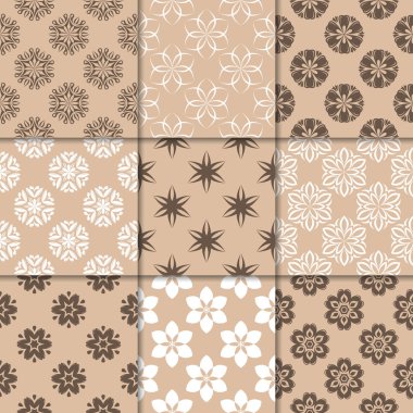 Kahverengi Bej çiçekli süsler. Kağıt için dikişsiz desen koleksiyonu Tekstil