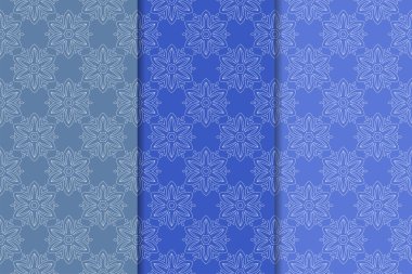 Mavi çiçekli süs tasarım kümesi. Duvar kağıtları ve kumaşlar için dikey Dikişsiz desen