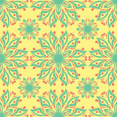 Sarı çiçek seamless modeli. Renkli arka plan duvar kağıtları, Tekstil ve kumaş için pembe ve yeşil çiçek tasarım ile