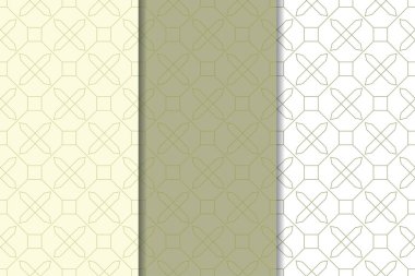 Zeytin yeşili ve beyaz geometrik süsler. Web, Tekstil ve duvar kağıtları için dikey Dikişsiz desen seti