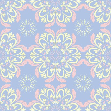 Çiçek mavi seamless modeli. Bej ve pembe öğeler için duvar kağıtları, Tekstil ve kumaş renkli arka plan