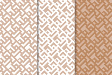Web, Tekstil ve duvar kağıtları için geometrik Dikişsiz desen kahverengi ve beyaz set