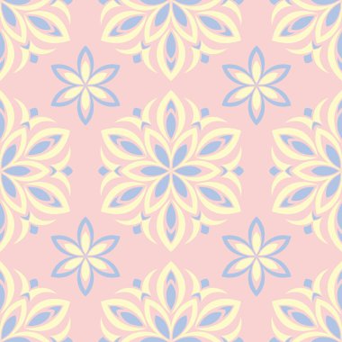 Çiçek sorunsuz arka plan. Duvar kağıtları, Tekstil ve kumaş için pembe, mavi ve sarı çiçek deseni