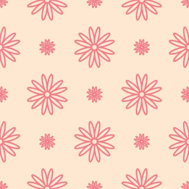 Bej renkli arka plan üzerinde kırmızı çiçekli süs. Tekstil ve duvar kağıtları için seamless modeli