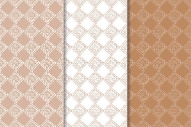 Kahverengi ve beyaz geometrik süsler. Web, Tekstil ve duvar kağıtları için dikişsiz desen seti