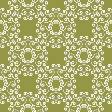 Zeytin yeşil zemin üzerine beyaz çiçekler. Tekstil ve duvar kağıtları için süs seamless modeli