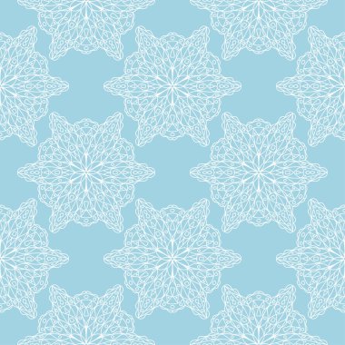 Mavi zemin üzerine beyaz çiçek süsleme. Tekstil ve duvar kağıtları için seamless modeli