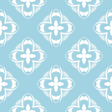 Mavi zemin üzerine beyaz çiçek süsleme. Tekstil ve duvar kağıtları için seamless modeli