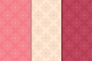 Kırmızı çiçekli süsler kümesi. Kiraz pembe dikey Dikişsiz desen. Duvar kağıdı arka plan