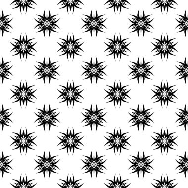 Kesintisiz beyaz zemin üzerine siyah çiçek süsleme. Tekstil ve duvar kağıtları için seamless modeli