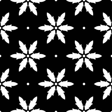 Siyah arka plan üzerine beyaz çiçek süsleme. Tekstil ve duvar kağıtları için seamless modeli