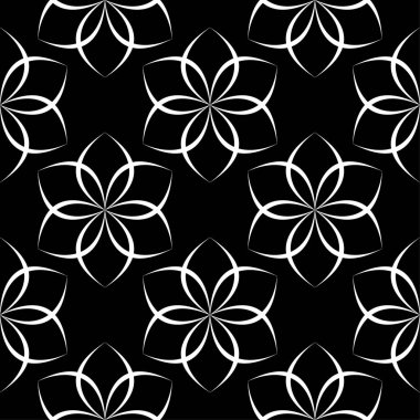 Siyah ve beyaz çiçek süsleme. Tekstil ve duvar kağıtları için seamless modeli