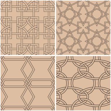 Geometrik desenler. Sorunsuz arka plan bej ve kahverengi kümesi. Vektör çizim.