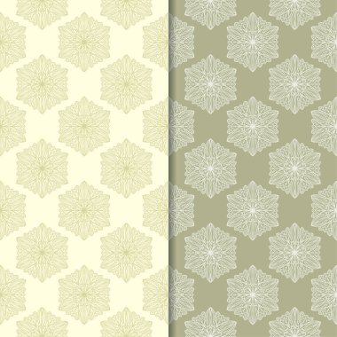 Zeytin yeşili çiçek desenleri. Tekstil ve duvar kağıtları için dikişsiz desen seti