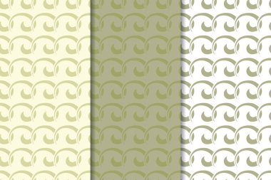 Zeytin yeşili ve beyaz geometrik süsler. Web, Tekstil ve duvar kağıtları için dikey Dikişsiz desen seti