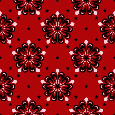 Çiçek seamless modeli. Duvar kağıtları ve Tekstil için kırmızı zemin üzerine siyah ve beyaz tasarım