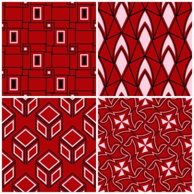 Kırmızı sorunsuz arka plan duvar kağıtları, Tekstil ve kumaş için siyah ve beyaz geometrik desenlerle