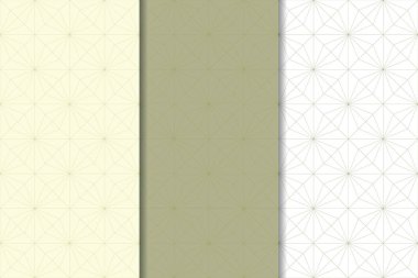 Zeytin yeşili ve beyaz geometrik süsler. Web, Tekstil ve duvar kağıtları için dikey Dikişsiz desen seti