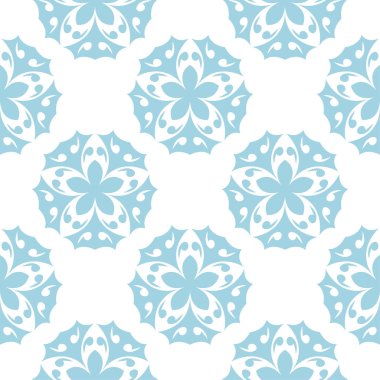 Beyaz zemin üzerine mavi çiçek süsleme. Tekstil ve duvar kağıtları için seamless modeli