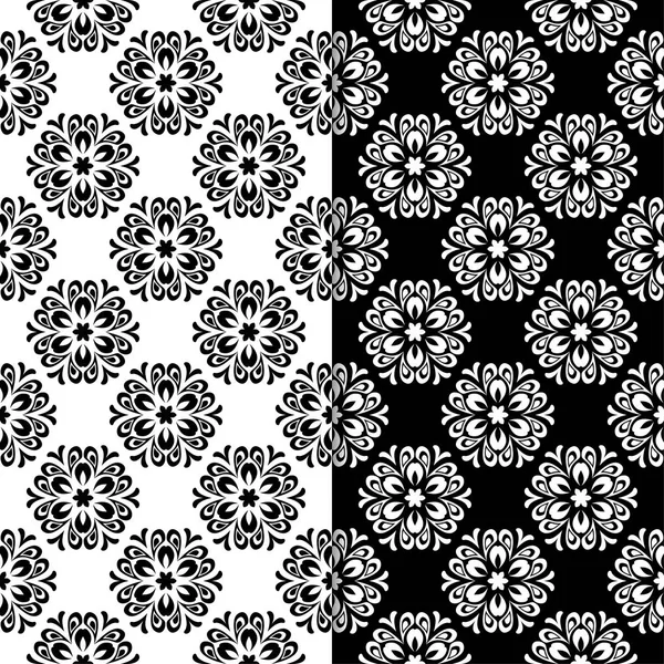 Černé Bílé Květinové Pozadí Sada Bezešvé Vzory Pro Textil Tapety — Stockový vektor