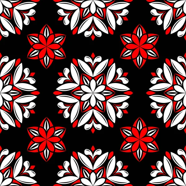 Schwarz Rote Und Weiße Blumenelemente Nahtloser Hintergrund Für Hintergrundbilder — Stockvektor