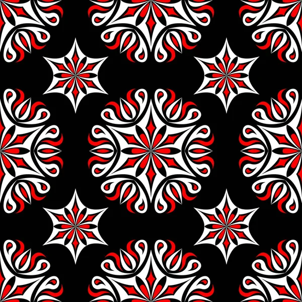 Květinový Vzor Bezešvé Černá Červená Bílé Pozadí Tapety Textilní Tkaniny — Stockový vektor