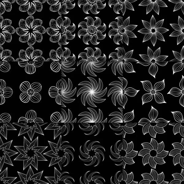 Schwarz Weißer Blumenschmuck Sammlung Monochromer Nahtloser Muster Für Papier Textilien — Stockvektor