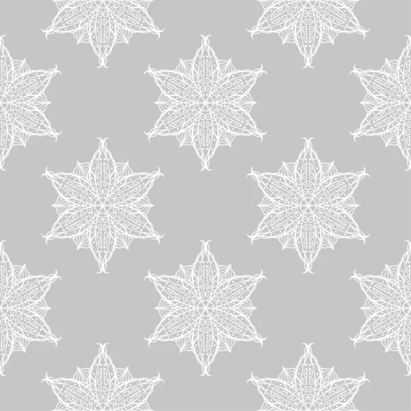 Λευκό Floral Στολίδι Γκρι Φόντο Χωρίς Ραφή Πρότυπο Για Υφάσματα — Διανυσματικό Αρχείο