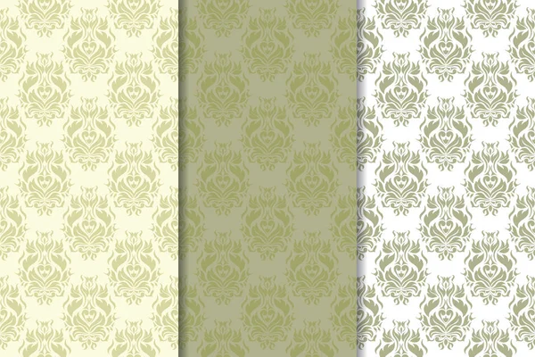 Motifs Floraux Vert Olive Ensemble Motifs Sans Couture Pour Textiles — Image vectorielle