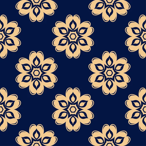 Ornement Floral Doré Sur Fond Bleu Foncé Modèle Sans Couture — Image vectorielle