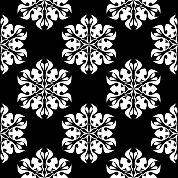 Adorno Floral Blanco Negro Patrón Sin Costuras Para Textiles Fondos — Vector de stock