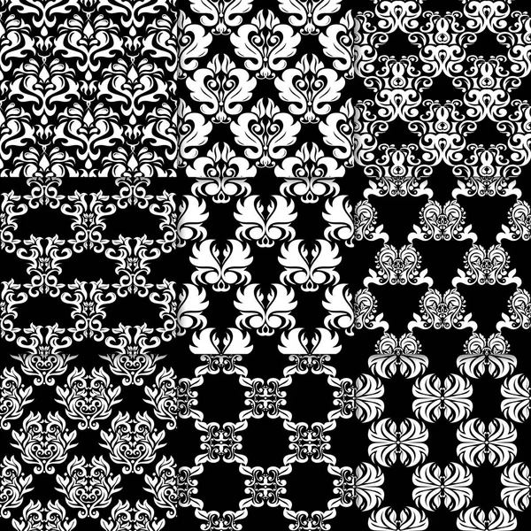 Ornements Floraux Noirs Blancs Collection Motifs Monochromes Sans Couture Pour — Image vectorielle