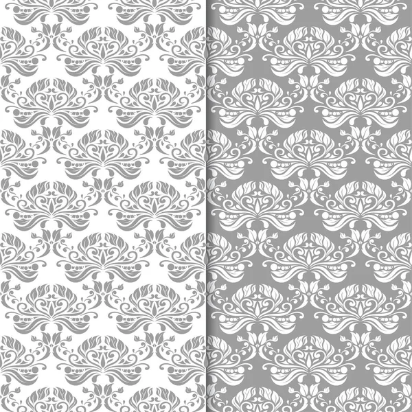 Fehér Szürke Virágos Háttérrel Meghatározott Varrat Nélküli Minták Textil Háttérképek — Stock Vector