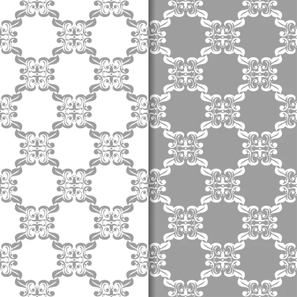 Wzór Biało Szarego Kwiatowy Tła Zestaw Bezszwowe Wzorców Włókienniczych Tapety — Wektor stockowy