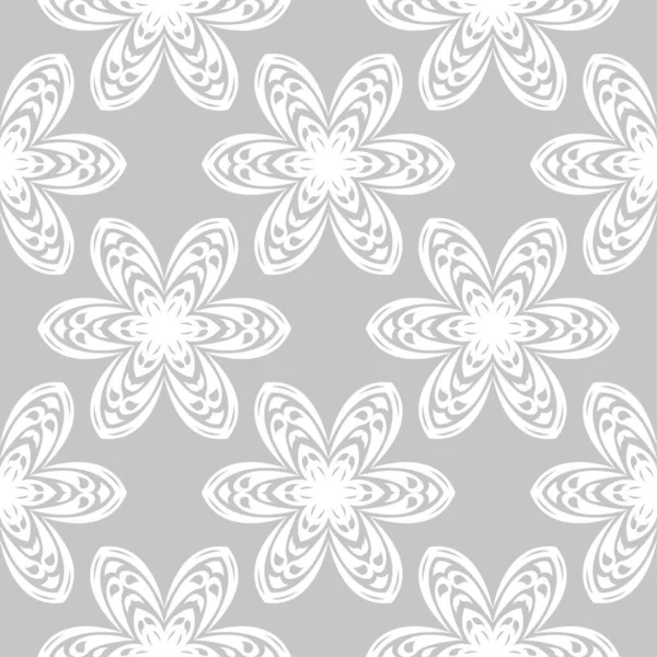 Flores Blancas Sobre Fondo Gris Patrón Sin Costura Ornamental Para — Vector de stock