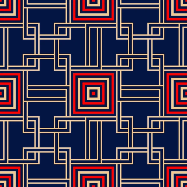 幾何学的な青色のシームレスな背景 色の赤とベージュのパターン 壁紙やテキスタイルのデザイン — ストックベクタ