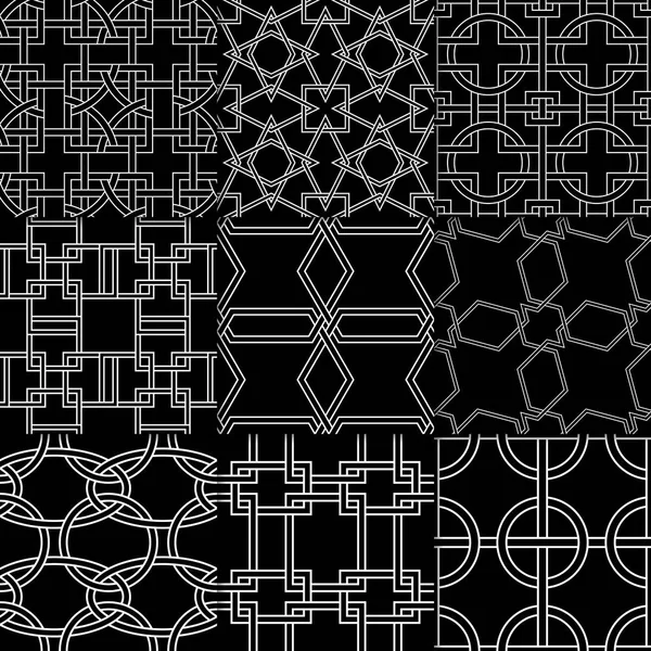 Ornements Géométriques Noirs Blancs Collection Motifs Classiques Sans Couture Pour — Image vectorielle
