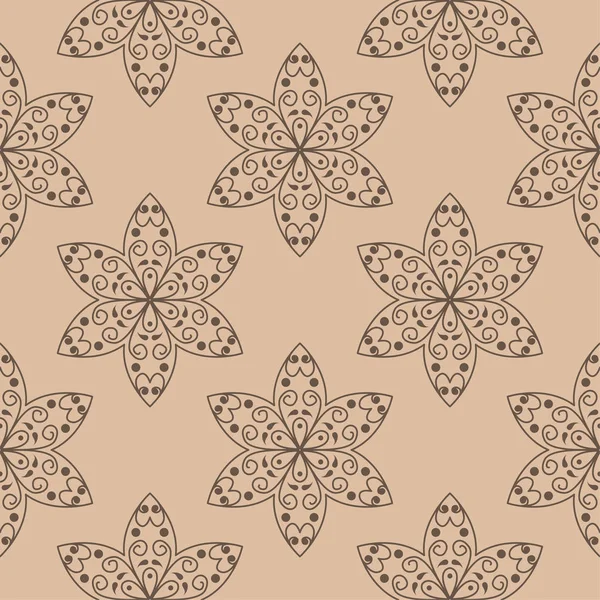 Bruine Decoratieve Bloemdessin Beige Achtergrond Naadloze Patroon Voor Textiel Wallpapers — Stockvector