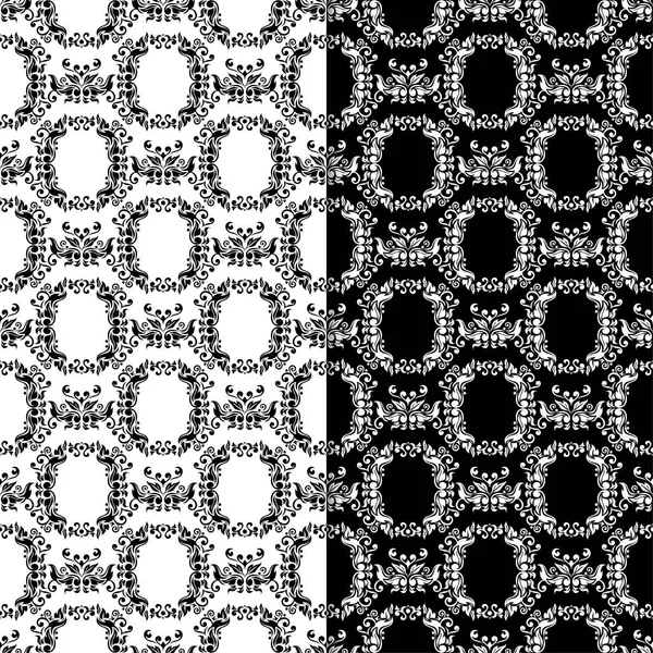 Black White Floral Backgrounds Set Seamless Patterns Textile Wallpapers — Stock Vector