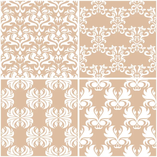 Patrones Florales Set Fondos Beige Blanco Sin Costuras Ilustración Vectorial — Vector de stock