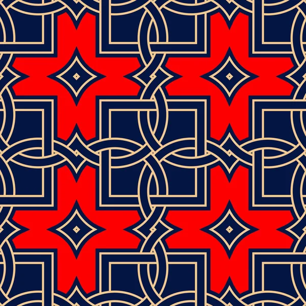 Modèle Sans Couture Bleu Géométrique Impression Rouge Beige Pour Papiers — Image vectorielle