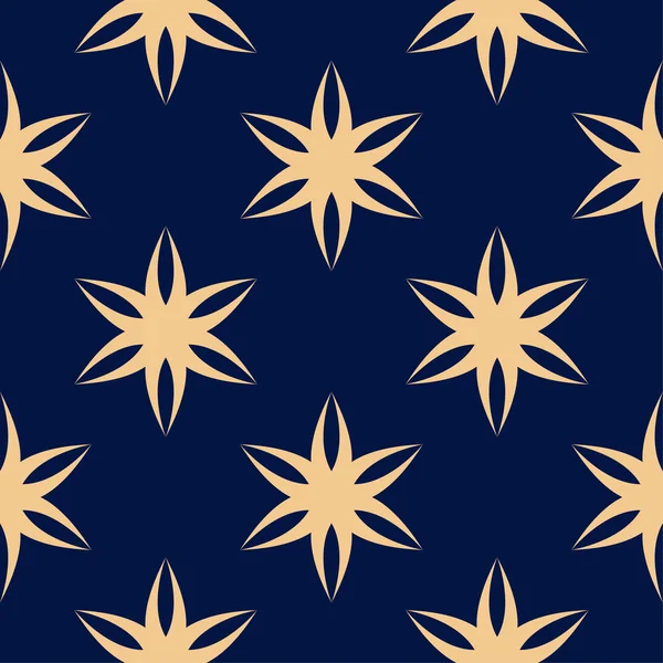Golden Floral Ornament Dark Blue Background Seamless Pattern Textile Wallpapers — Stock Vector