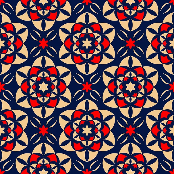 花卉无缝图案 彩色红色和蓝色背景为墙纸 纺织品和织品 — 图库矢量图片